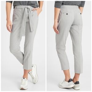 Banana Republic Light Gray Tie-Waist Cropped Trousers